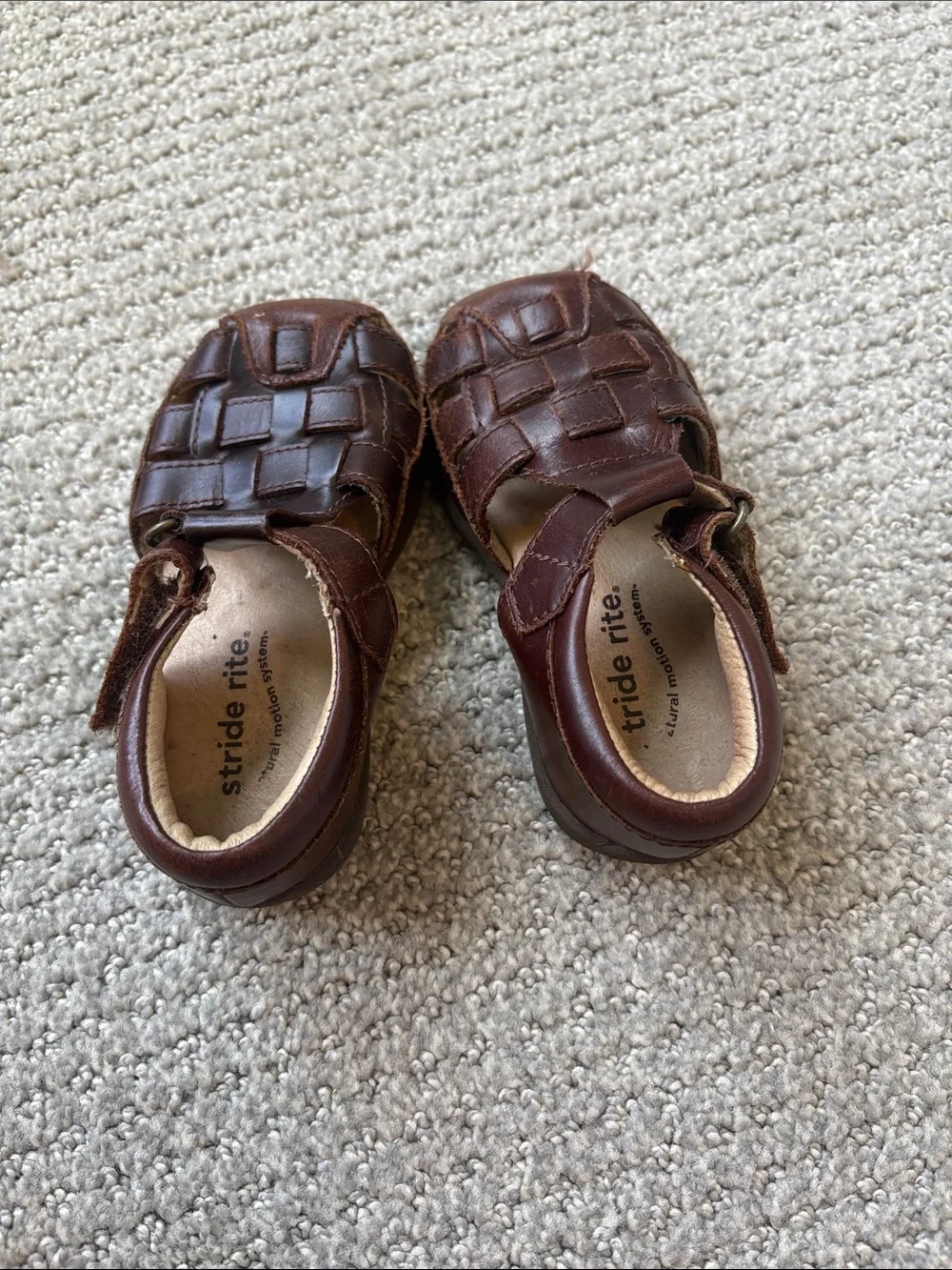Stride Rite Dark Brown Woven Leather Toddler Sandals